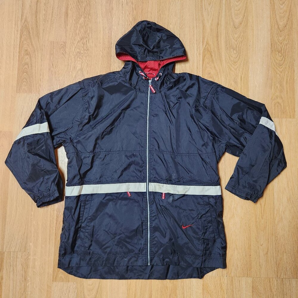Vintage 90s Nike full zip hooded windbreaker jacket men sz XL black red